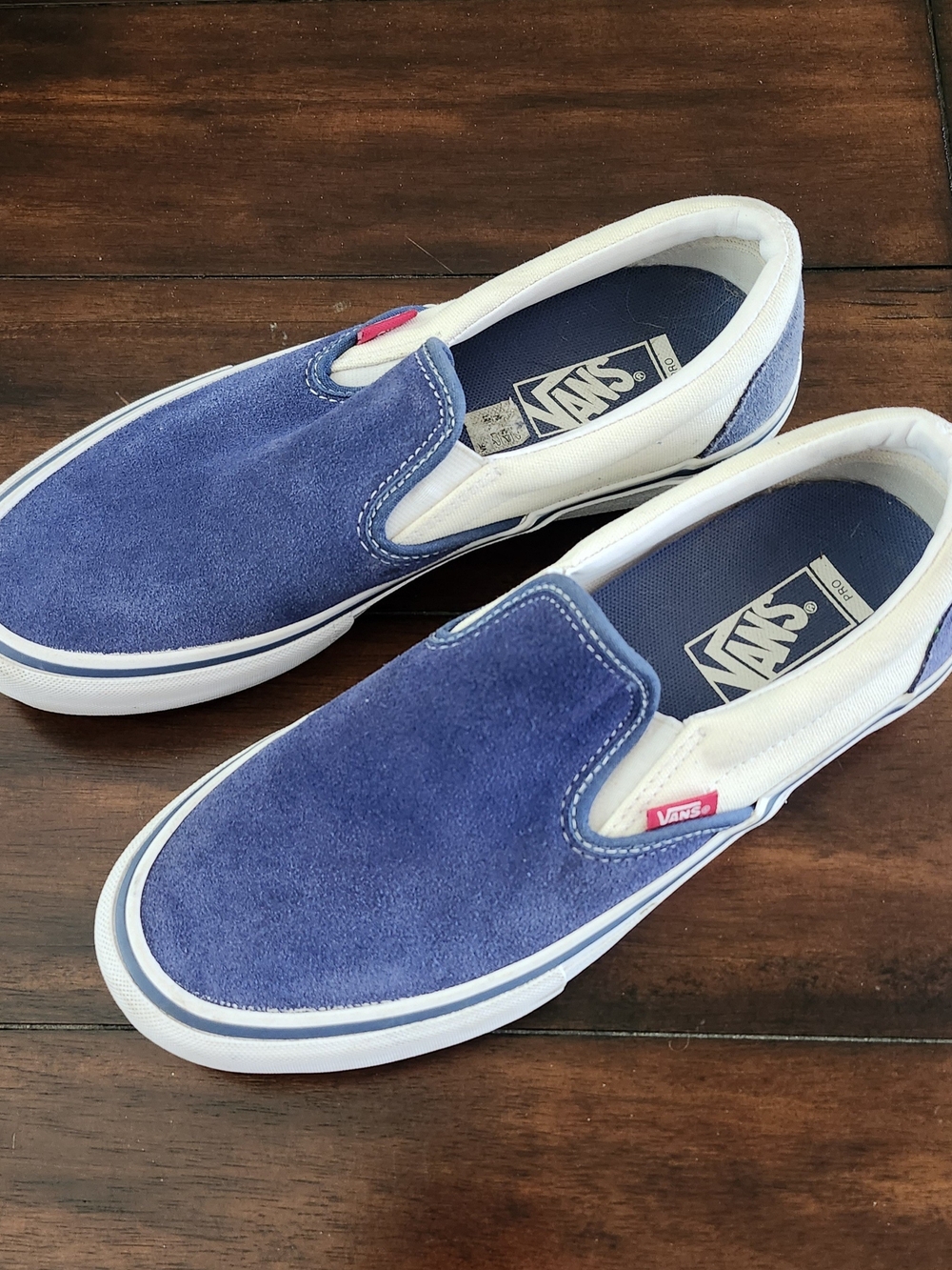 Vans Blue Suede Slip-On Loafers with White Trim Size 9 Men's